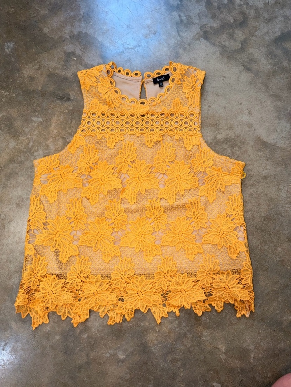 Love J Mustard Floral Lace Crochet Tank Top XL Boho